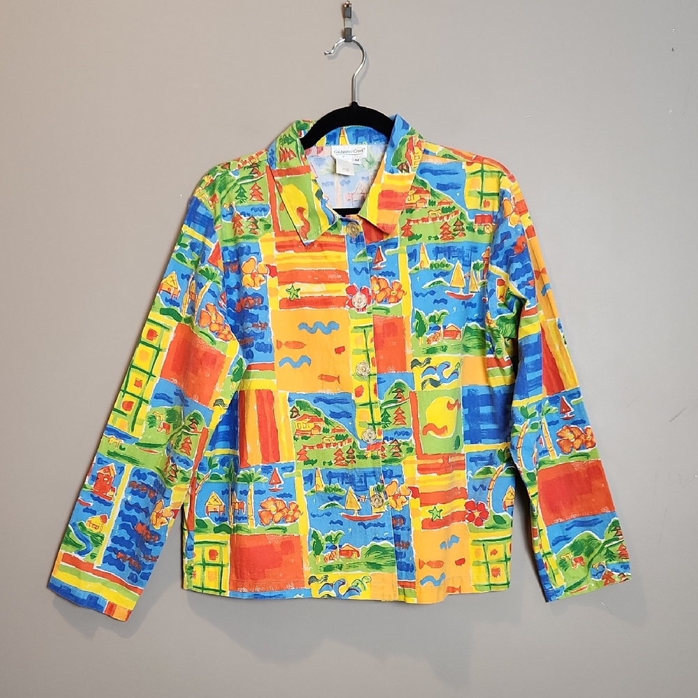 Coldwater Creek Cropped Colorful Cotton Whimsical‎ Jacket Medium